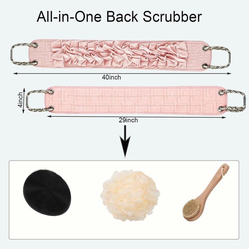 Back Scrubber with Handle,Dual Sided Exfoliating Shower Washcloth (Black)