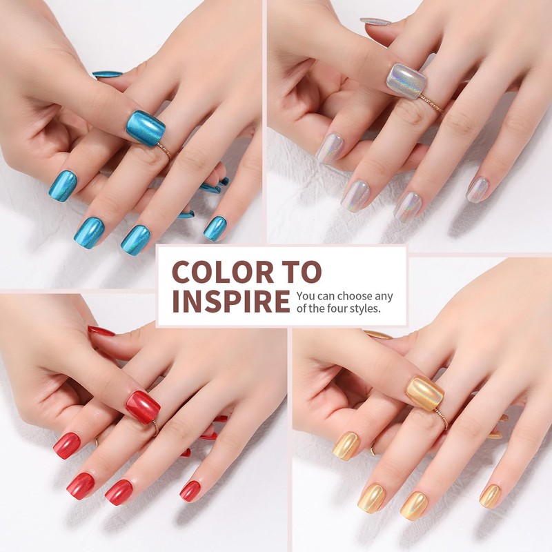 Stbisen Red Press on Nails Short Square, Chrome Press on