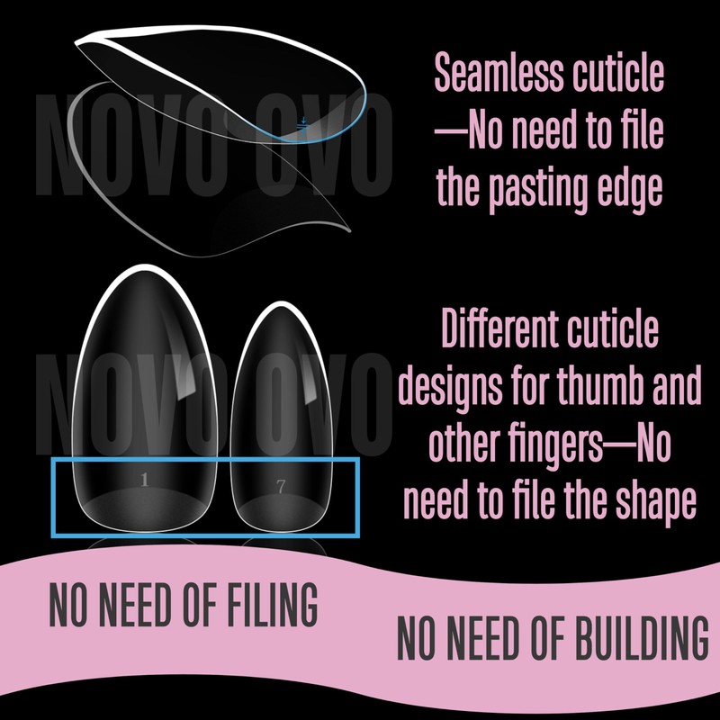 NOVO OVO Extra Thick Press On Nail Tips, Medium Almond