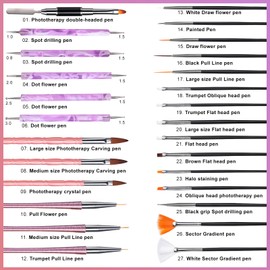Oneleaf Nail Art Brushes Set - 27 PCS Nail Tool for Nail Art U V Gel Nail Brushes, Acrylic Nail Brushes, Liner Brushes, Dotting Tools, Dust Brush, Dual End Drawing Pen, Nail Design Kit