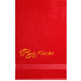 Lashuma Cotton Towel Scarlet Red Embroidered with Pisces Zodiac Sign 70 x 200 cm Sauna Towel