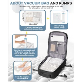 coowoz Vacuum Backpack with Pump Travel Backpack for Women Men Carry On Flight Approved Airplanes Compression Bags for Packing Personal item Travel Bag Essentials