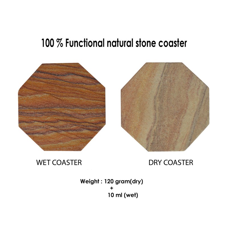 Marbco Sandstone Water Absorbent Hand Crafted Octagon Coasters for Drinks-