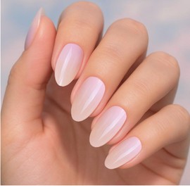 Xanthelle Press On Nails, Künstliche Nägel Mandelform in Pink Verlauf, Fake Nails Set Kurz für Sommernägel, Wiederverwendbare Nagel Tips Damen