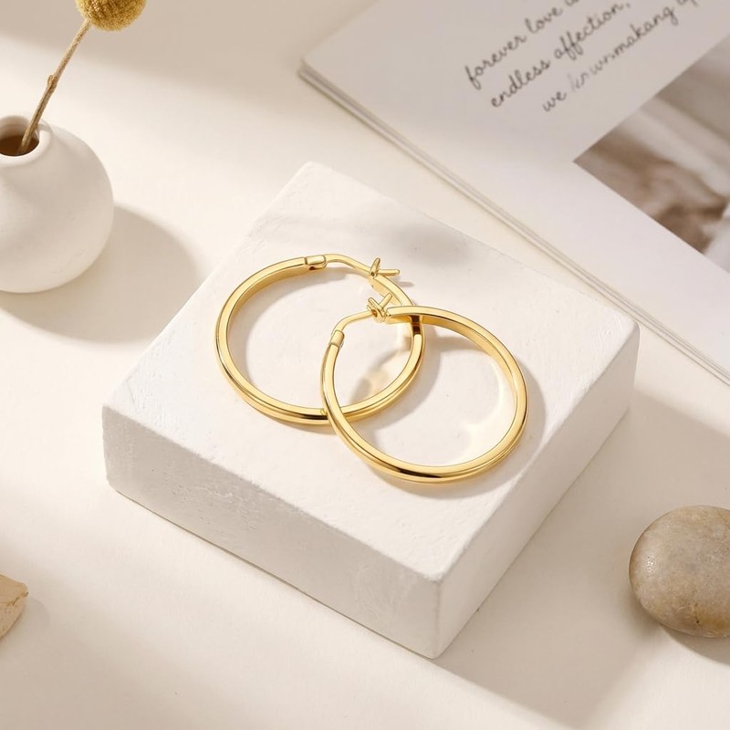 Fureylenx Gold Hoop Earrings 14K Gold Earrings for Women 30mm