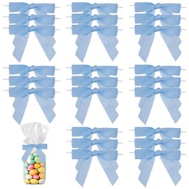 HOBBIESAY 100Pcs Ribbon Twist Bow Blue Twist Tie Bow for Bags Satin Ribbon Bows Bakery Candy Bags and Package Decorating Ribbons Bows for Crafts Party Favors Wedding Shower Decorations