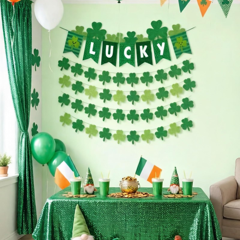 5pcs St Patricks Day Banner Green Glitter Saint Patricks Day
