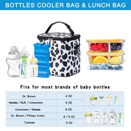 BABEYER Breastmilk Cooler Bag with Ice Pack Fits 6 Baby Bottles Up to 9 Ounce, Baby Bottle Bag with Shoulder Strap for Nursing Mom Daycare, Cow
