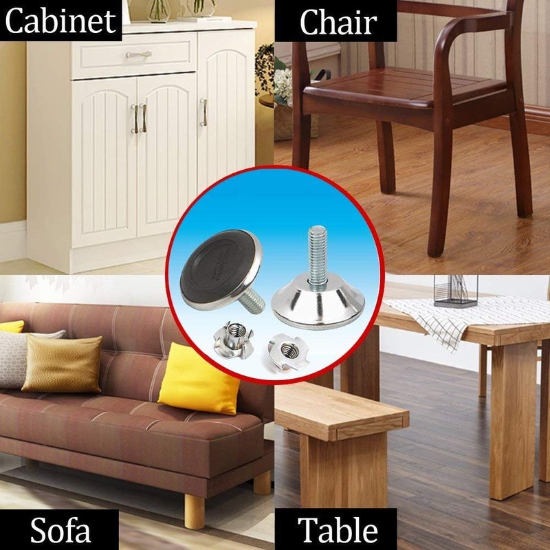 Circe-eu M8 Adjustable Furniture Leveling Feet with T-Nut 40x30mm 10pcs