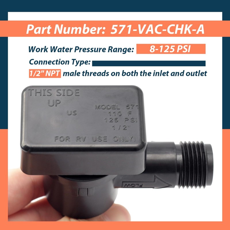RV Vacuum Breaker Check Valve Fit for b&b Model 571