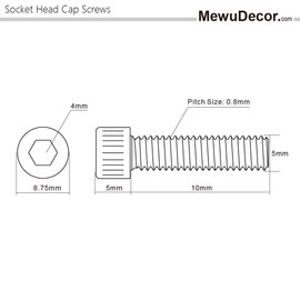 M5-0.8 x 10mm Socket Head Cap Screws Bolts, Allen Socket Drive, Stainless Steel 18-8 (304), Full Thread, Bright Finish, Machine Thread, 100 PCS