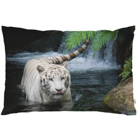 EKOBLA Throw Pillow Cover White Tiger Waterfall Albino Animal Big Cat Wild Animal Face Decor Lumbar Pillow Case Cushion for Sofa Couch Bed Standard Queen Size 20x30 Inch