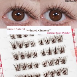 Brown Self Adhesive Eyelashes Clusters Press On 64 Eyelash LASGOOS Natural BB Curl 3D Lash Individual 8-12mm Pre-Glued Fluffy DIY Eyelash Extensions L