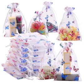 Sakiyrmai Pack of 100 Organza Bags Organza Bags White Lucky Butterfly 10 x 15 cm Gift Bag Organza Jewellery Bag Gift Bags for DIY