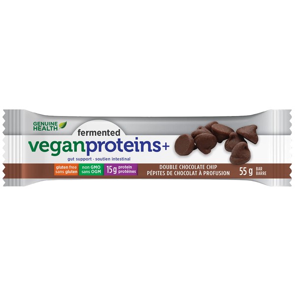 Genuine Health Fermented Vegan Protein+ Bar Double Chocolate Chip 55g X 12