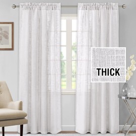 H.VERSAILTEX Linen Curtains - 84 Inch Long Natural Linen Blended Textured Light Filtering Rod Pocket Curtains for Living Room & Bedroom, 2 Panel Sets, White