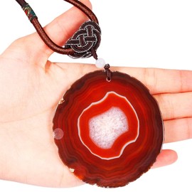 Mookaitedecor Polished Agate Stone Necklace with Pendant for Unisex, Amulet Chakra Stone Pendant with Chain Adjustable Approx. 44-76 cm, NA