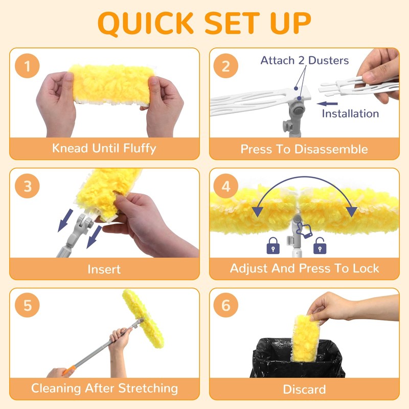 6 ft Long Handle Extendable Duster with 50 Refills for
