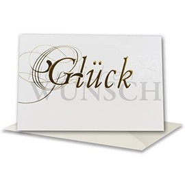 Set of 40 Greeting Cards with Envelopes Natural White - Clover Leaf Motif with Writing Blind Embossing & Golden Foil Embossing - Folding Card DIN B6 17.0 x 11.5 cm - Greeting Card Birthday Wedding