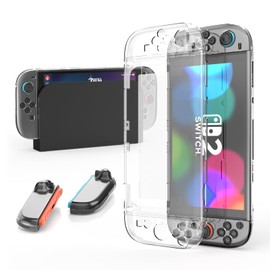 JOYTORN Switch 2(2025)用クリア保護ケース、ドッキング可能なクリスタルケースカバーアクセサリー、取り外し可能なジョイコン付き、Switch 2コンソールと互換性のある透明スリムカバー、分割デザイン