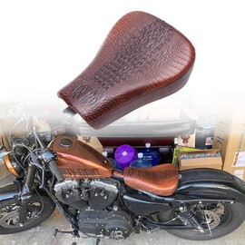 DREAMIZER Motorcycle Front Driver Crocodile Style Solo Seat Leather Pillow Cushion Compatible with Sportster 48 72 Iron 883 XL883 Forty Eight XL1200 Seventy Two 1200, Crocodile Style Brown