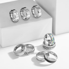 SOXEMAN 9 pcs/set men's gold silver ring set (2 of which chain spinning rings relieve anxiety and stress) trendy and fashion women's pair stainless steel rings, Stainless Steel, Cubic Zirconia