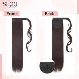 SEGOHAIR Wrap Around Ponytail Extension Synthetic Hair Extensions, Clip in Long Straight Hair Extension Ponytail, 23 Inches Black Brown Ponytail Extension, Fluffy Pony Ponytail for Women
