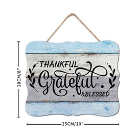 BRUYU5SE Thankful Grateful Blessed Wooden Sign Wooden Wall Sign Classic Christian Quote Wood Decor Farmhouse Wall Hanging Plaque For Home Office Kitchen Bathroom Bedroom 8x10in