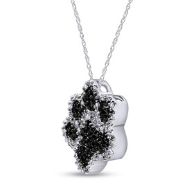 Jewel Zone US Black & Natural Diamond 925 Sterling Silver White Gold Over Dog Paw Design Charm Pendant