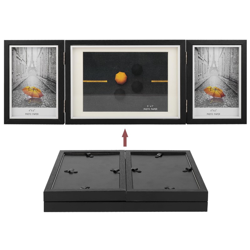 TOFOREVO Three Picture Frame 4x6 and 5x7 Wooden Hinged Folding