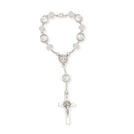 One Decade Car Rosary, St. Benedict Medal Interior Rear View Mirror Charm Auto Rosary, Catholic Rosary Hanging Pendant, Interior Men Women Car Accessories (White)