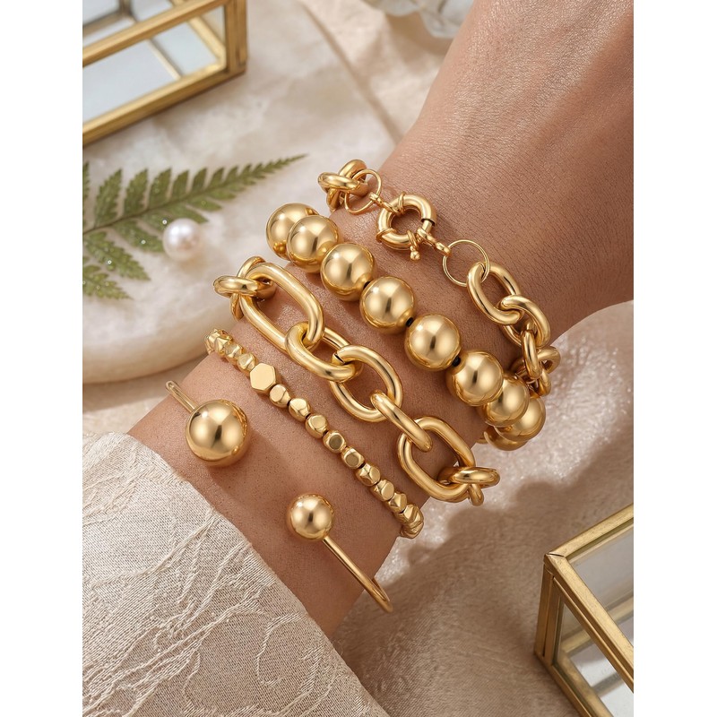 Shall Shell Gold Bracelets Set for Women, 5 Pcs Gold