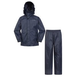 Mountain Warehouse Pakka Kids Waterproof Jacket and Overtrousers Set - Children Pants with Front Pockets & Packaway Hood - Autumn Winter, Wet Weather, Walking & Outdoors Navy Kids Size 9-10 Years