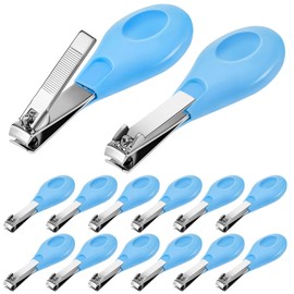 Leriton Baby Nail Clippers Bulk Blue Fold Up Stainless Steel Finger Trimmer Cutter for Newborn Infant, Home Travel Nursery (Blue,12 Pcs)