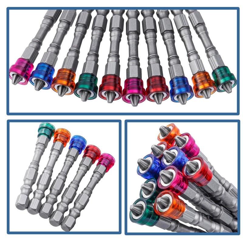 Treki Colourful PH2 Screwdriver Bits Set, 10pcs Magnetic Collar Screwdriver