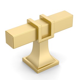 Amerdeco 10 Pack Brushed Gold Cabinet Knobs 1.46 Inch(37mm) Single Hole Cabinet Handles Rectangle Dresser Knobs Drawer Knobs and Pulls for Bathroom Cabinets ZH0067