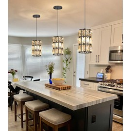 dolria Modern Crystal Chandelier Mini Chandelier Pendant Lighting for Kitchen Island Dining Room Foyer Enterway Black