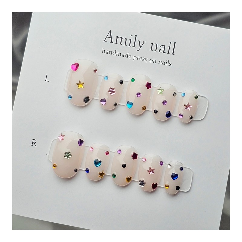 Cutie Gemstone [Handmade Nail Tips] Emily Nail - Long Square