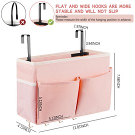 Frjjthchy Bedside Storage Organizer 5 Pockets with 4 Hooks Hanging Storage Bag for Headboards/Bunk Bed (Pink)