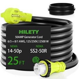50A 25FT RV & Generator Power Cord, Twist Lock 4 Prong NEMA 14-50P/SS2-50R, 6/3+8/1 AWG STW Wire for Camper, House Transfer