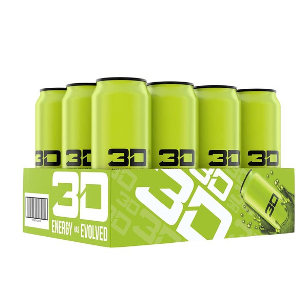 3D Energy Drink | Caffeine, Zero Sugar, Taurine, Panax Ginseng, Inositol, Guarana Seed, L-Carnitine Tartrate, 16 Fluid Ounce | 12 Pack (Green)