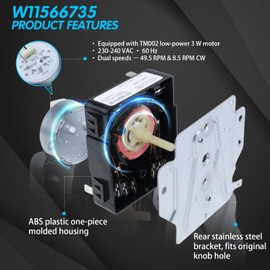 W11566735 Dryer Timer Assembly, Replaces W11685947 – for Whirlpool Electric Dryers 220 VAC 60 Hz | Dual-Speed 1/49.5 & 8/5 RPM | 3-Wire Easy Install | AP7215858 PS17216594