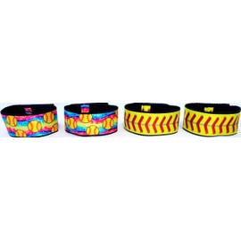 Fastpitch softball sleeve scrunchies combo pack (2 pairs, 4 pieces) yellow with red stitching and Tie Dye from Original USA Inventor. Over 8 million sold.
