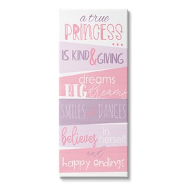 Stupell Industries A True Princess Motivational List Pink Purple Phrases, Designed by Anna Quach Canvas Wall Art, 17 x 40