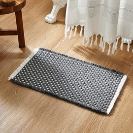 TYUU Boho Bathroom Rugs, Super Absorbent Non Slip Waffle Bath Mat Quick Dry Bath Rugs Washable Boho Farmhouse Bathroom Rugs, Dark Grey and White 24"x16"