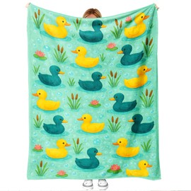 Duck Print Flannel Throw Blanket 60 x 50 Inches, Soft Lightweight Cozy, Yellow Ducks Pond Pattern, for Sofa Couch Bed Kids Adults, All-Season, Gift for Duck Lovers (Ducks)