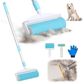 HIDOG 5-in-1 Pet Hair Remover Kit, Washable & Reusable Gel Lint Roller with 40.5" Extendable Handle, Cat Dog Hair Removal Tool, Carpet Rake & Grooming Gloves for Pets, Couch, Furniture, Clothes