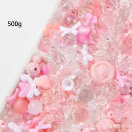 CYEENUT 500g Acrylic Assorted Beads Flower Star Butterfly Candy Acrylic Kawaii Beads for Keychain Bracelets Jewelry Making DIY Plastic Crafts (Pink)
