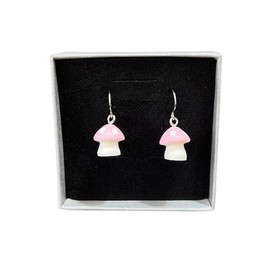 Mini Mushroom Style Earrings, Mushroom earrings,Toadstool Earrings, Mushy Earrings, Novelty Mushroom Earring, Mushroom Jewellery, Mushroom Gifts, Gift Box (Pink)