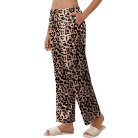 Ekouaer Womens Silk Satin Pajama Pants Soft Comfy Loose Pj Pants Drawstring Elastic Waist Wide Leg Lounge Bottoms with Pockets